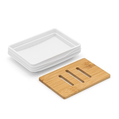 Porta sapone da appoggio bianco in abs e bambù Wave