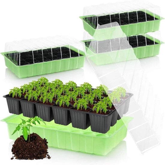 Impianto di coltivazione interno 4x cassetta multipot con coperchio contenitore per piante con vasi per la coltivazione per 96 piante insieme per fiori verdure e frutta (Impianto di coltivazione 3)
