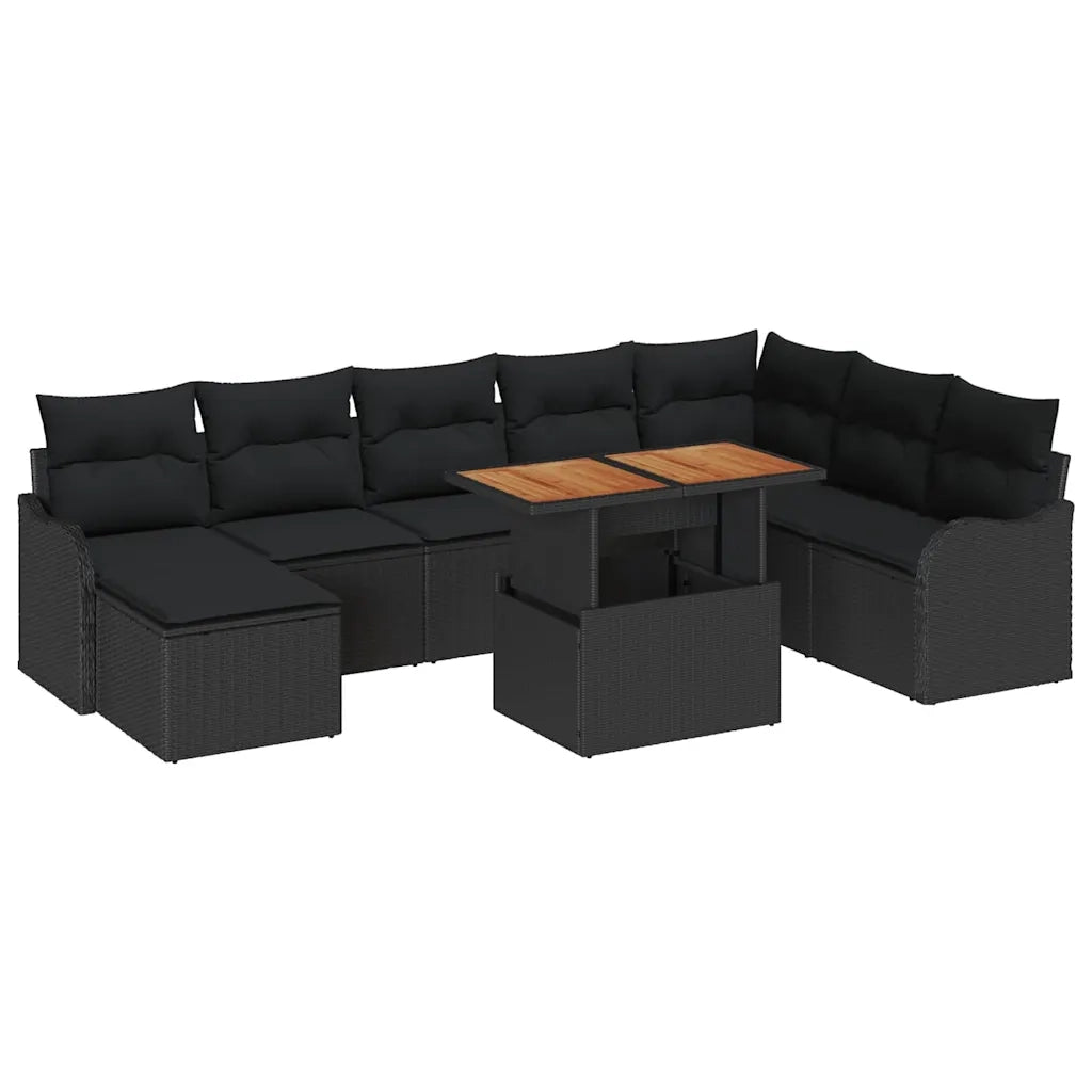 Set Divano da Giardino con cuscino con archiviazione 9 pcs Nero
