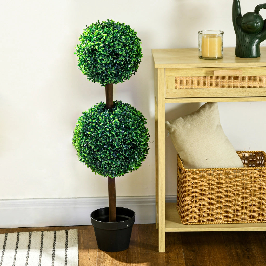 Alberi bosso artificiale doppia sfera con tronco e vaso ¨C Xylo ¨C 90 cm verde set 2 pezzi