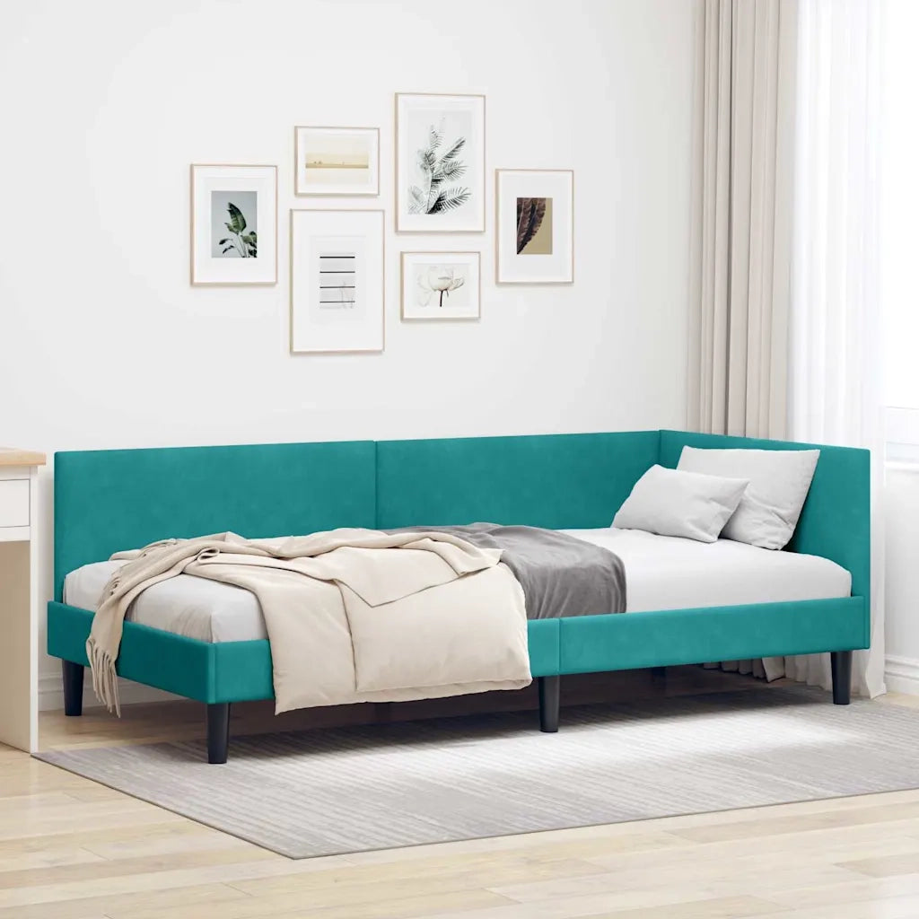 Cornice del letto ad angolo Turchese 100 cm x 200 cm Velluto 42016244