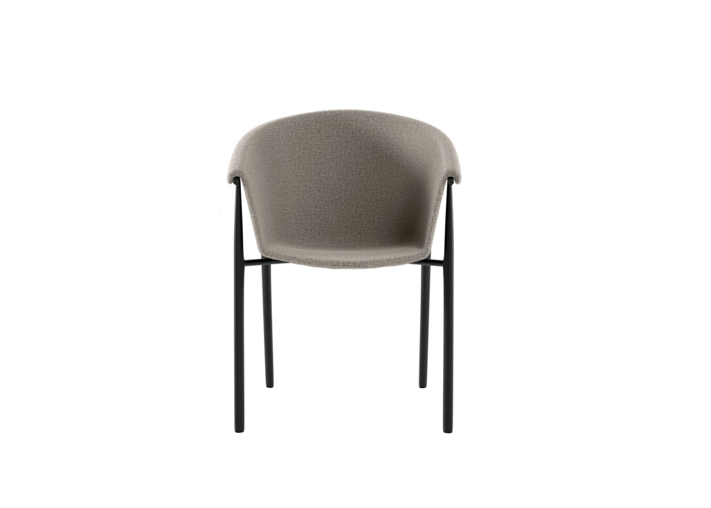 Sedia da pranzo Nari con scocca a guscio imbottita in tessuto Tortora e gambe in metallo Nero dal design moderno - 56x58x79 cm