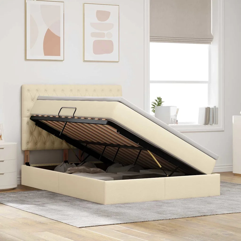 Letto con contenitore e materasso Crema 140 x 190 cm Poliestere 3371845
