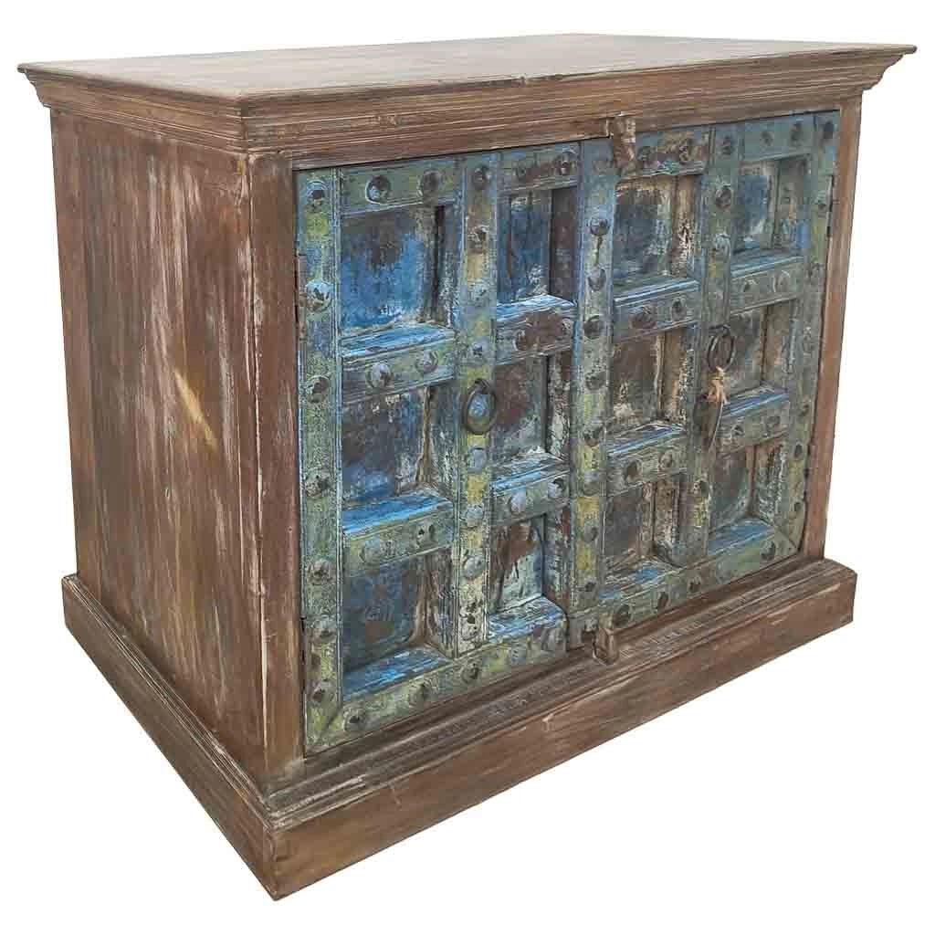 Credenza in legno artigianale blu 118x50x101h cm