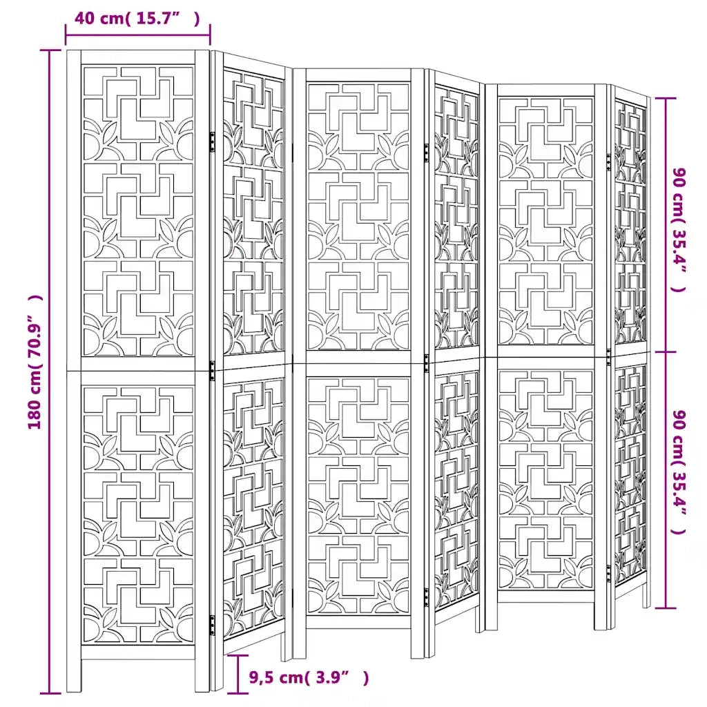 Divisorio Ambienti 6 Pannelli Marrone Legno Massello Paulownia 358874