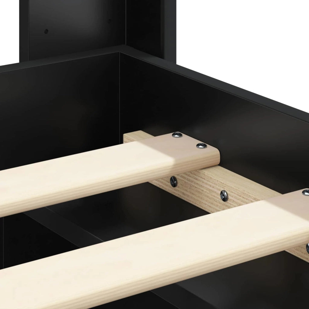 Letto singolo | Letto per adulti | Struttura del letto con stoccaggio e testata Nero 90 x 190 cm