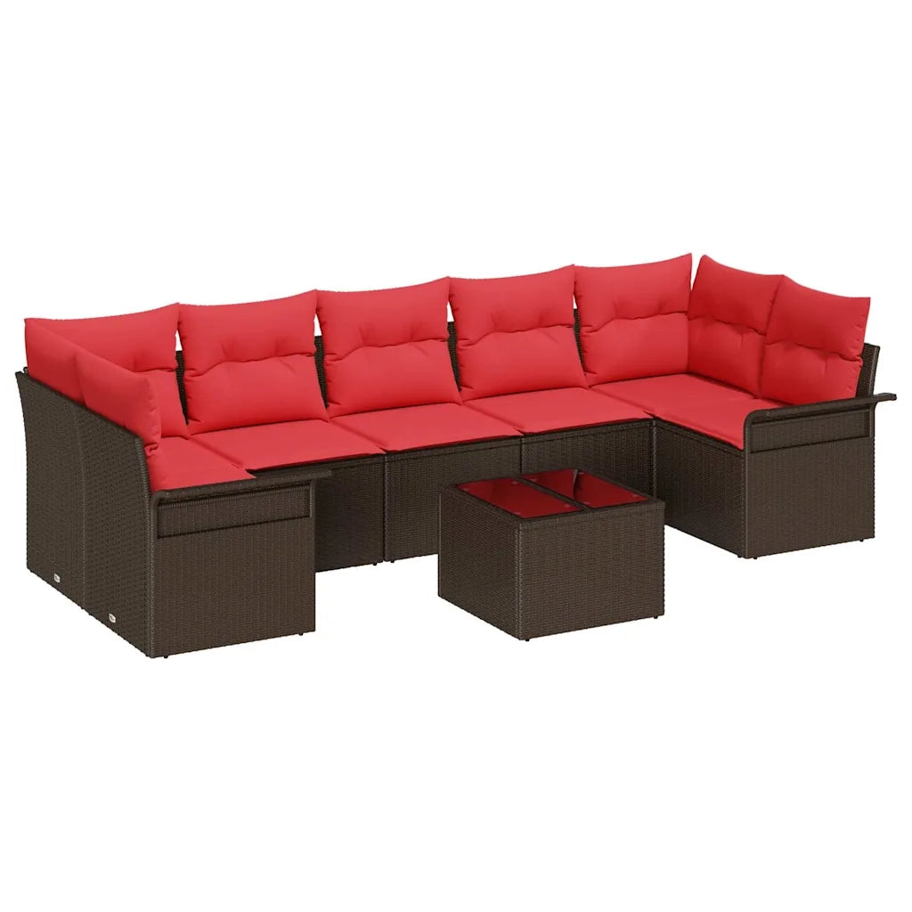 Set Divano da Giardino 8 pcs Beige e Rosso polyrattan 3353953