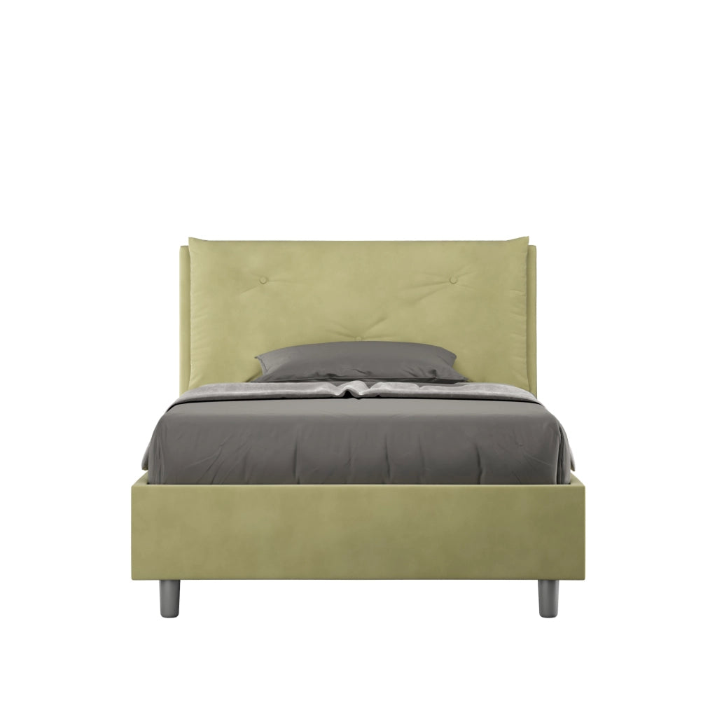 BS COM Letto una piazza e mezza con rete imbottito 120x210 microfibra tè verde