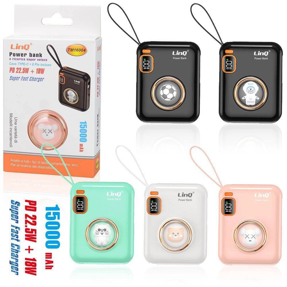 Trade Shop - Powerbank Ricarica Veloce Con Cavo Type-c + 8pin Pd 22.5w + 18w 15000mah Tm16004 -