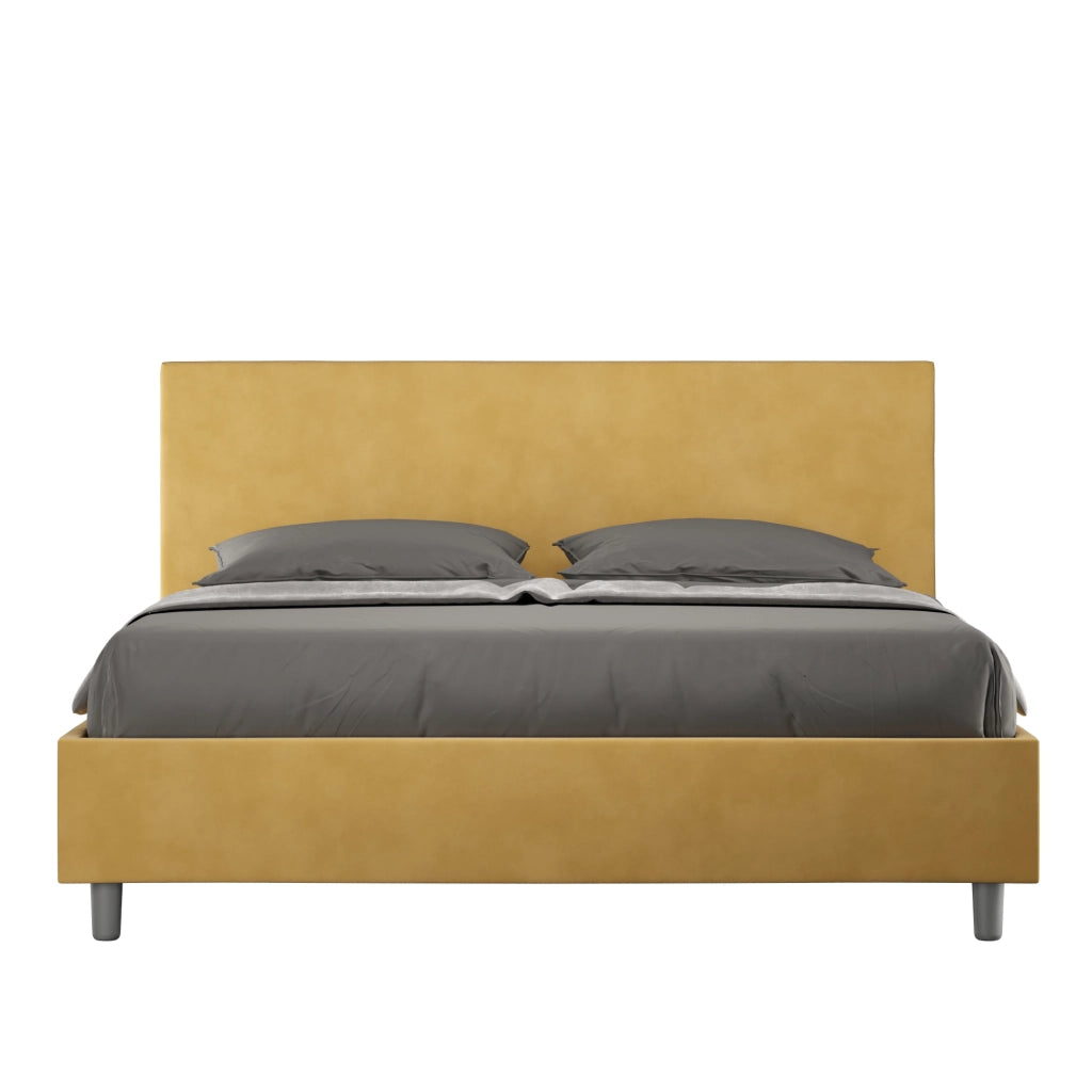 BS COM Letto matrimoniale con rete imbottito 160x200 microfibra ocra
