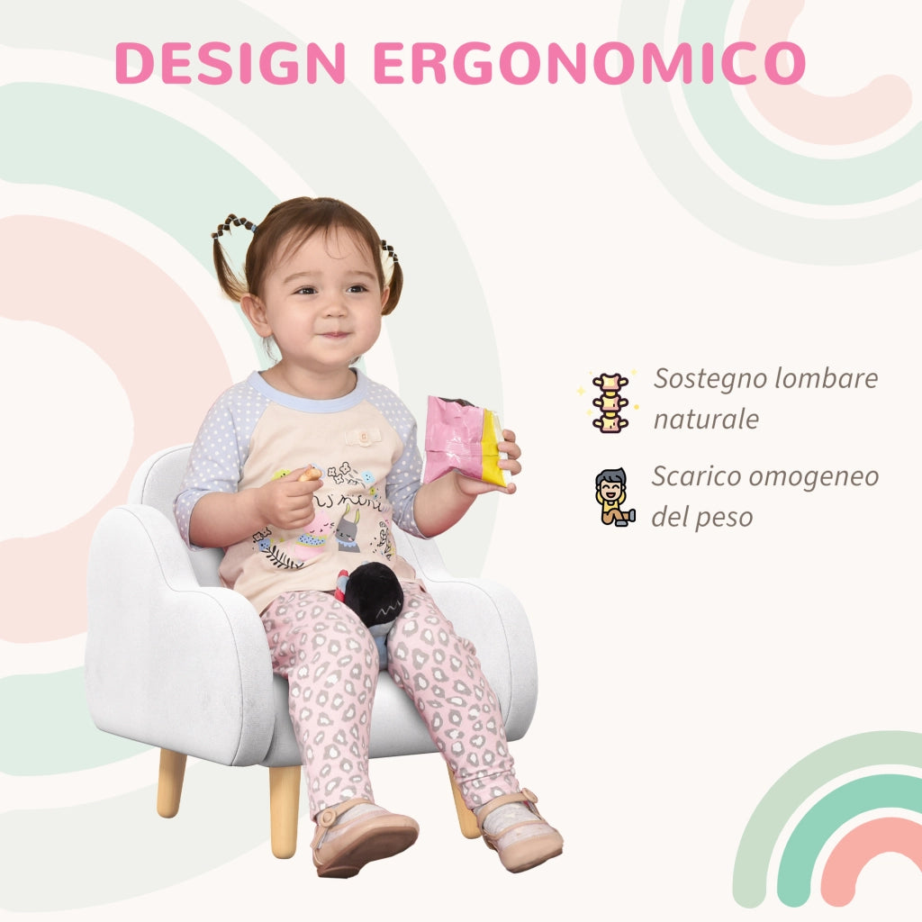 Poltrona bambini scandinava con braccioli nuvola in tessuto bianco ¨C zephmum ¨C 46x51x55 cm