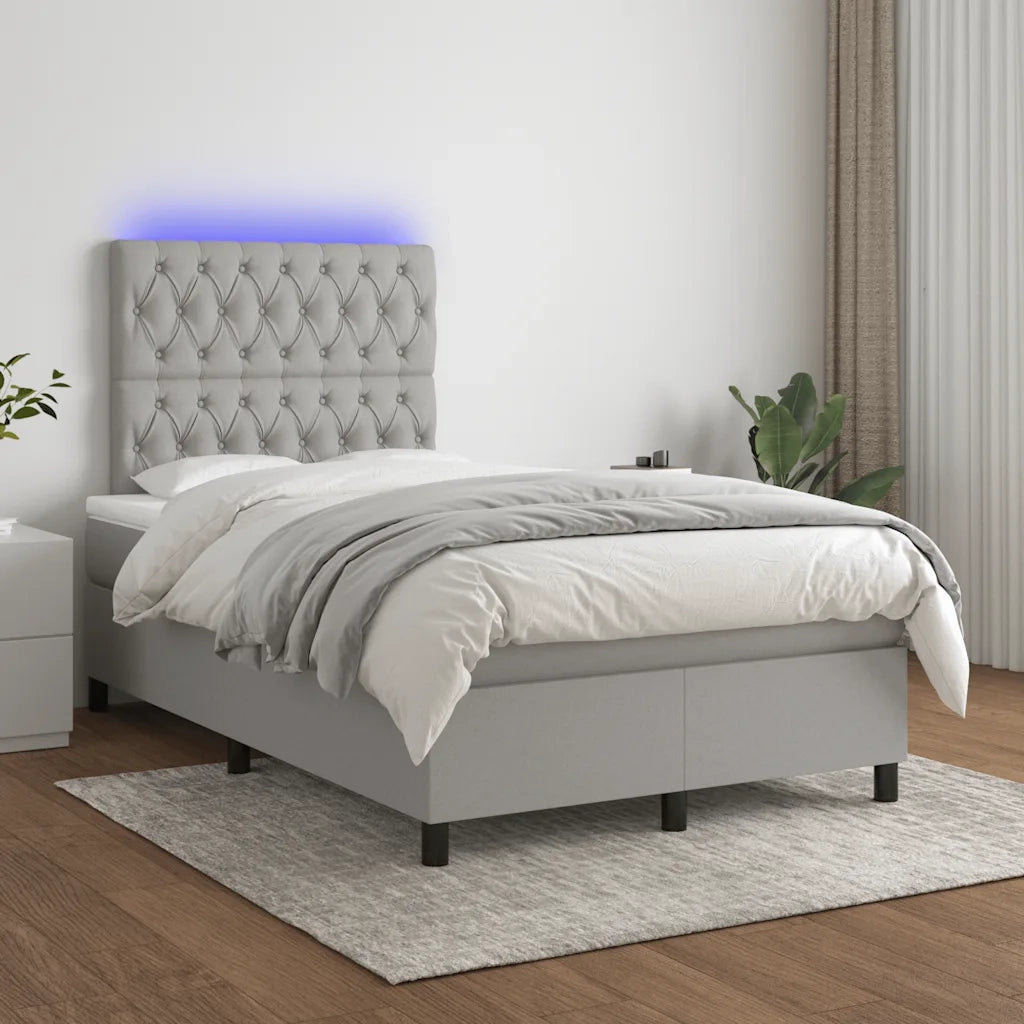 Letto a Molle Materasso e LED Grigio Chiaro 120x190 cm Tessuto