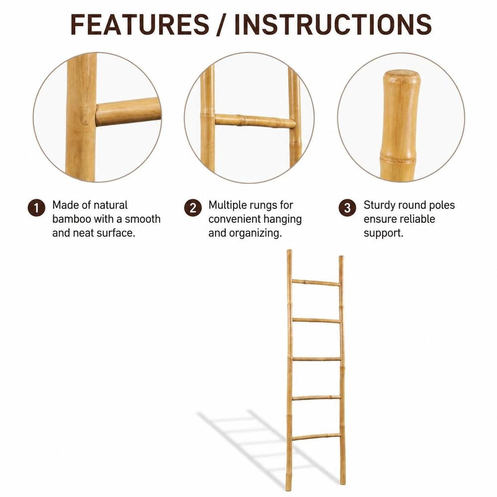 Towel Ladder With 5 Rungs, Bamboo, 150 Cm