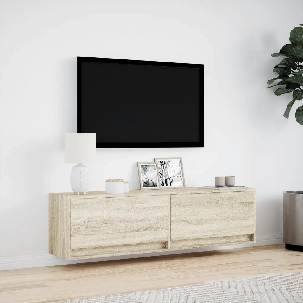 Mobile TV a Parete con Luci LED Rovere Sonoma 140x31x38 cm 852371