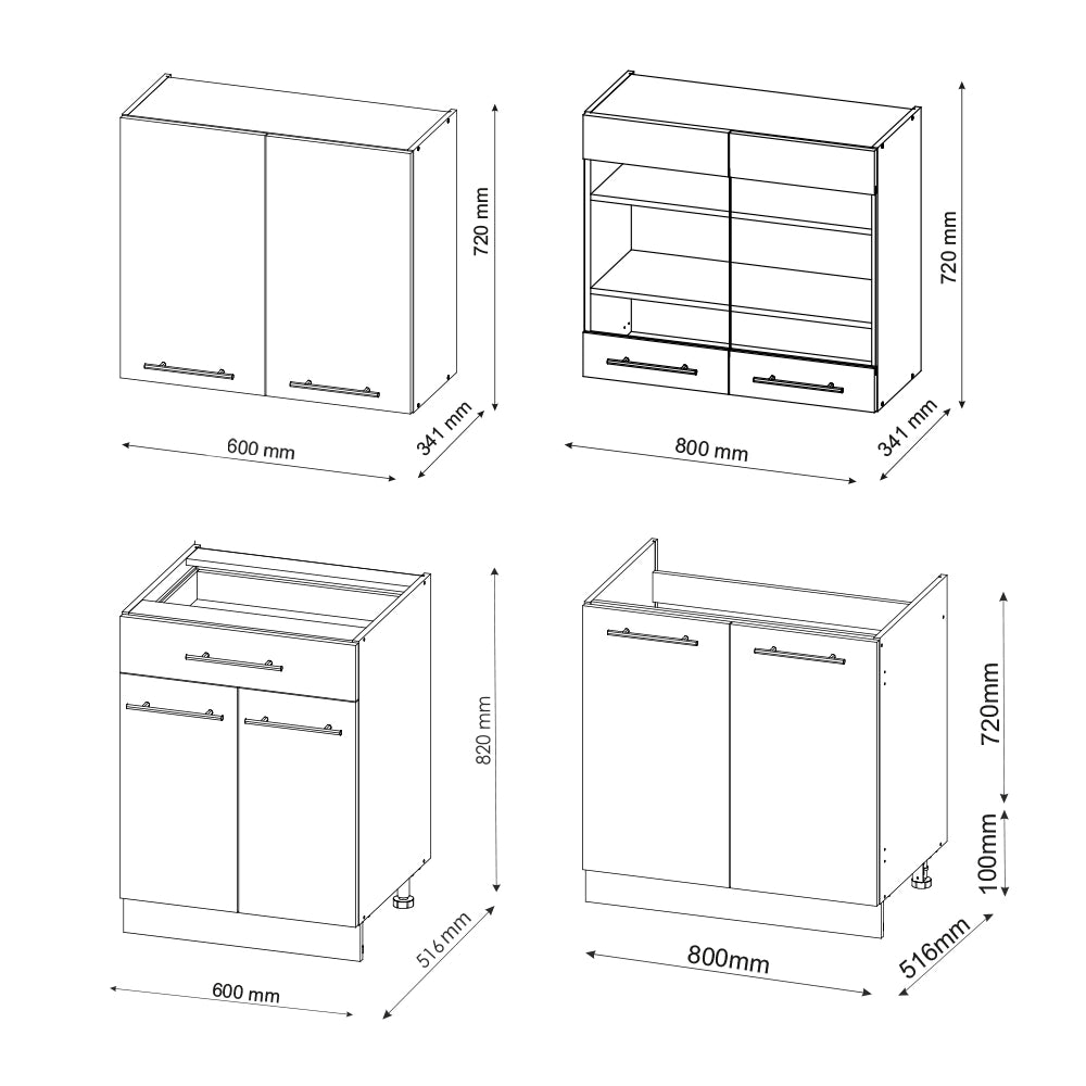 Cucina completa Fame-Line Bianco rustico/Antracite 140 cm, PL Antracite Vicco