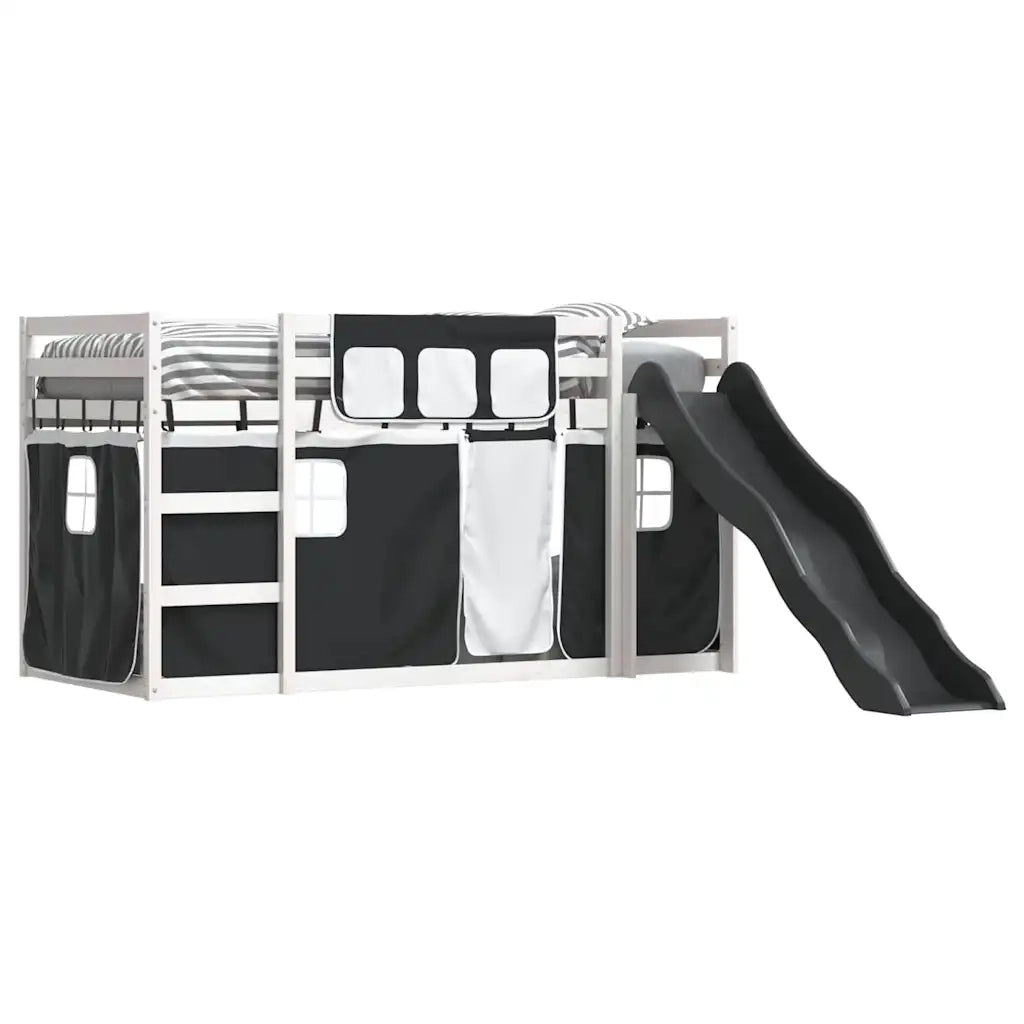 Letto a Castello con Scivolo e Tende Bianco e Nero 90x200 cm 3284110