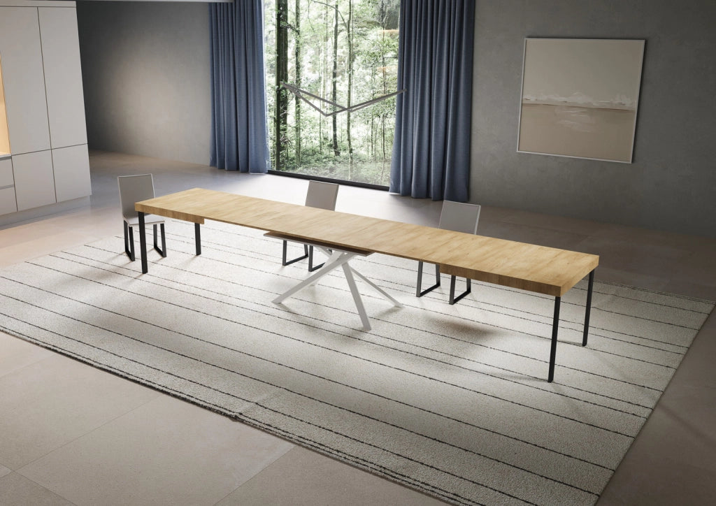 Tavolo allungabile 200/460x90 cm Niket quercia natura gambe bianche