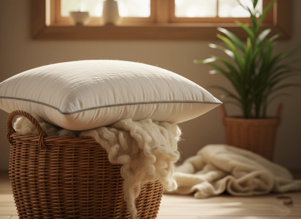 Cuscino in Lana Reffino Cheviot Naturale | Fodera in Cotone Damascato