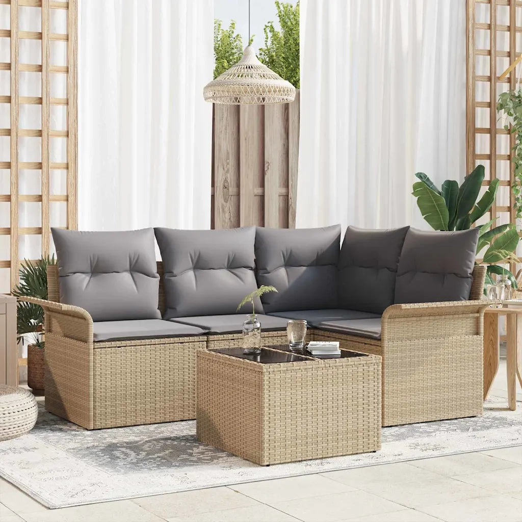 Set Divano da Giardino con cuscino 5 pcs Beige polyrattan