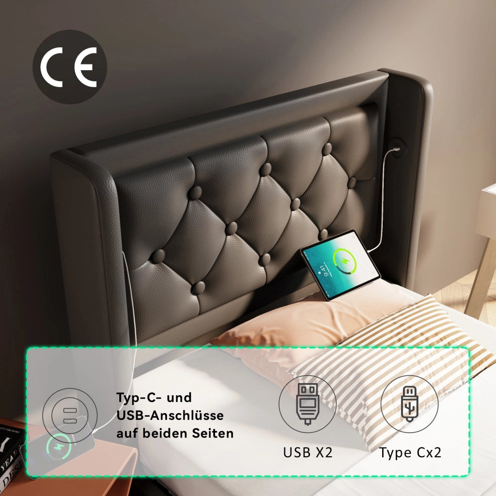 letto imbottito pu nero 90 x 200 cm