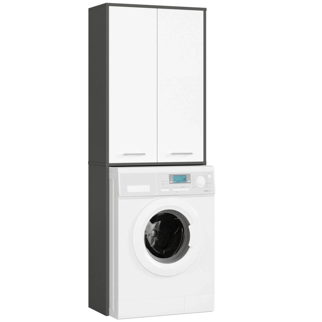 Colonna da bagno AKORD FIN per incasso di una lavatrice Grigia Grafite 64 cm 2 ante inserto frontale Bianco 64x30x180 cm
