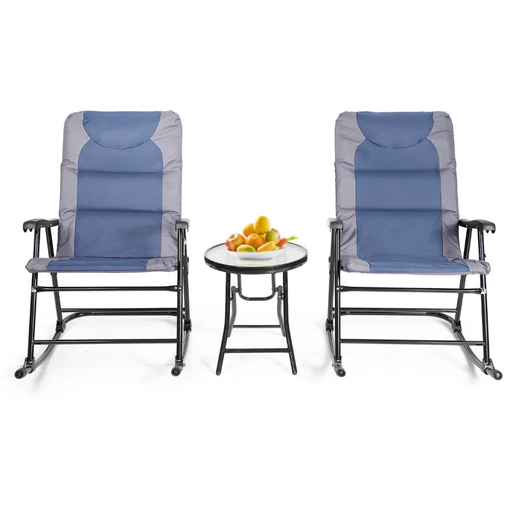 Set di mobili da giardino 3 pezzi pieghevole 90 x 65 x 105 cm comoda sedia a dondolo design moderno acciaio blu 20_0018575