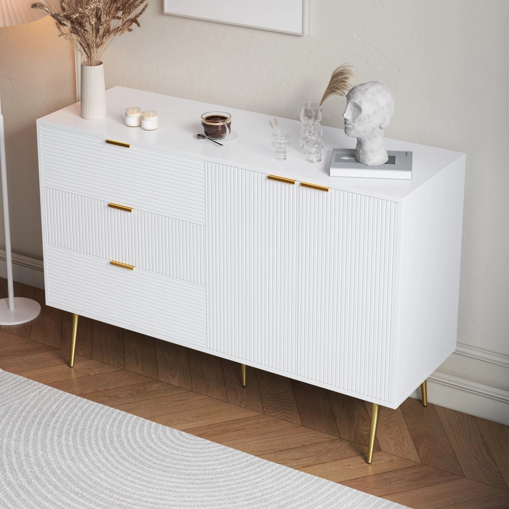 CREDENZA 120x38x80,5 cm MDF Bianca e Oro