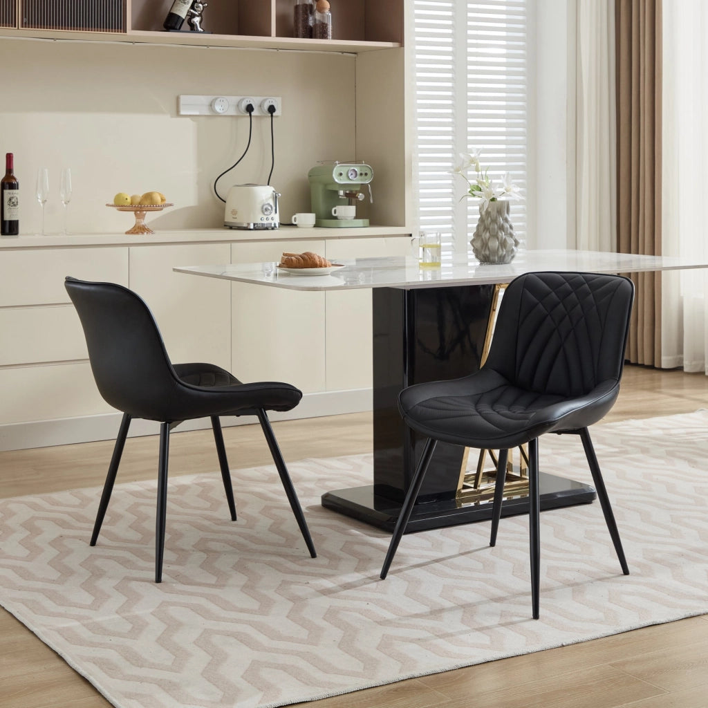 Sedie da pranzo, set da 2, sedie ergonomiche da cucina con rivestimento in similpelle PU traforata traspirante e trapuntatura 3D artistica, robuste ga