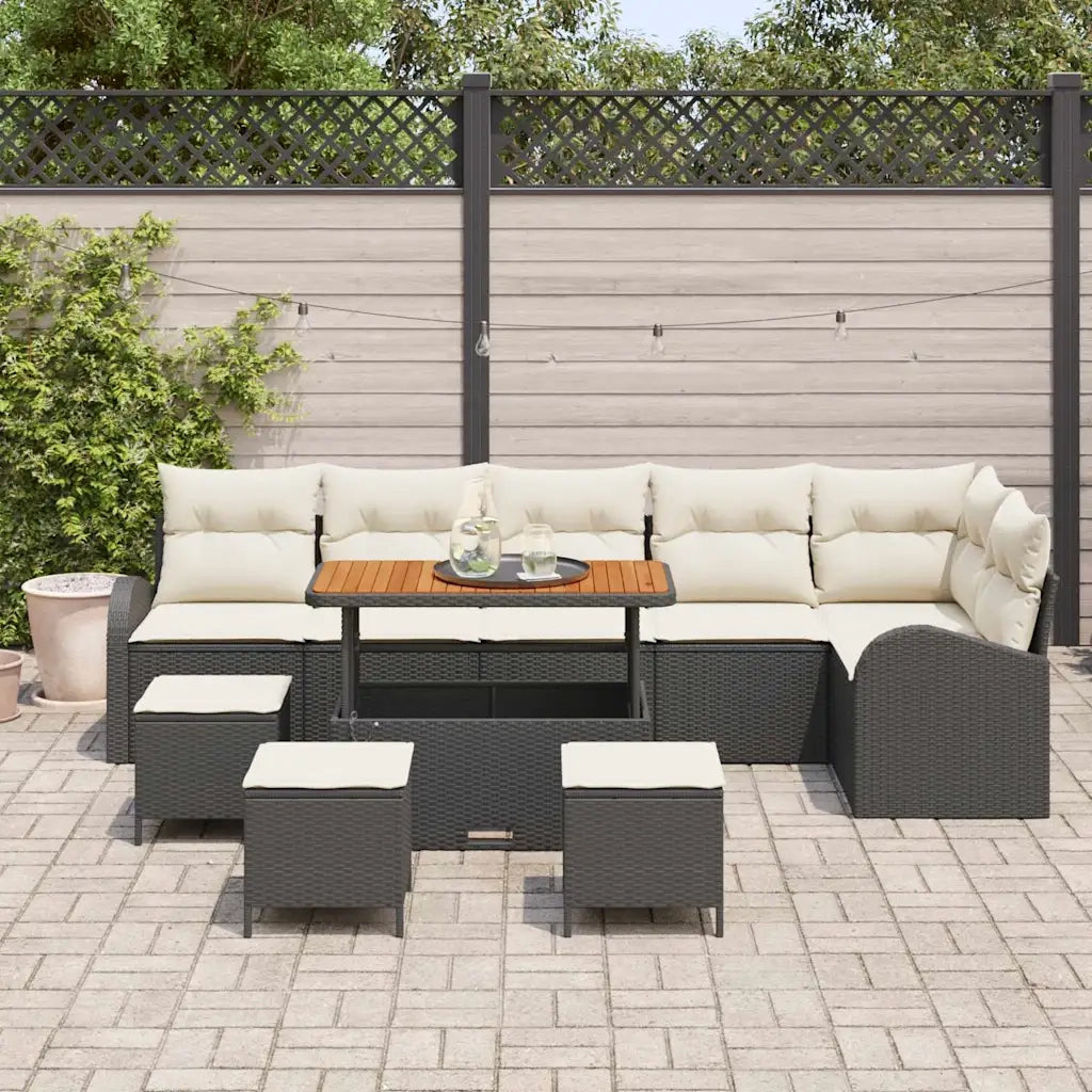 Set Divano da Giardino con cuscino 10 pcs Nero e Crema 3364370
