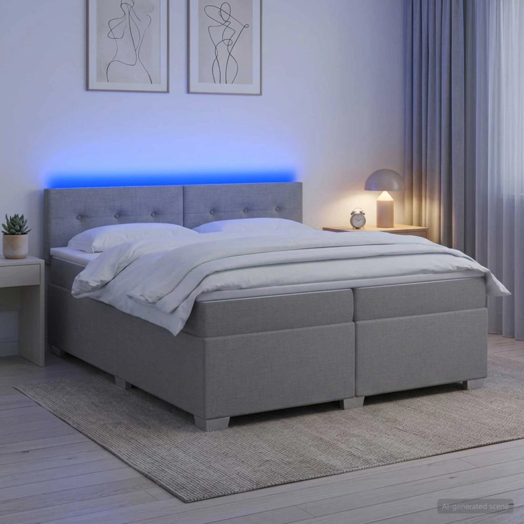 Letto con Box Spring, Materasso e LED Grigio Chiaro Tessuto 3452022