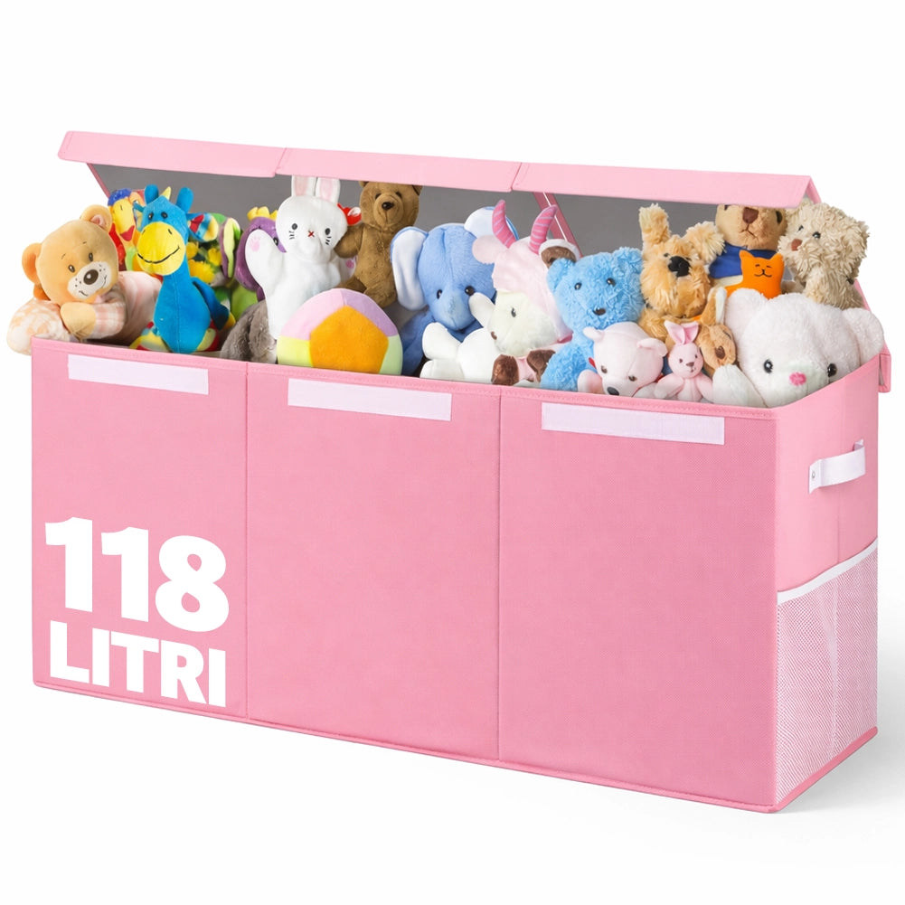 Contenitore Box 3 Scomparti Rosa Scatola Cesta Giocattoli Organizer Multiuso