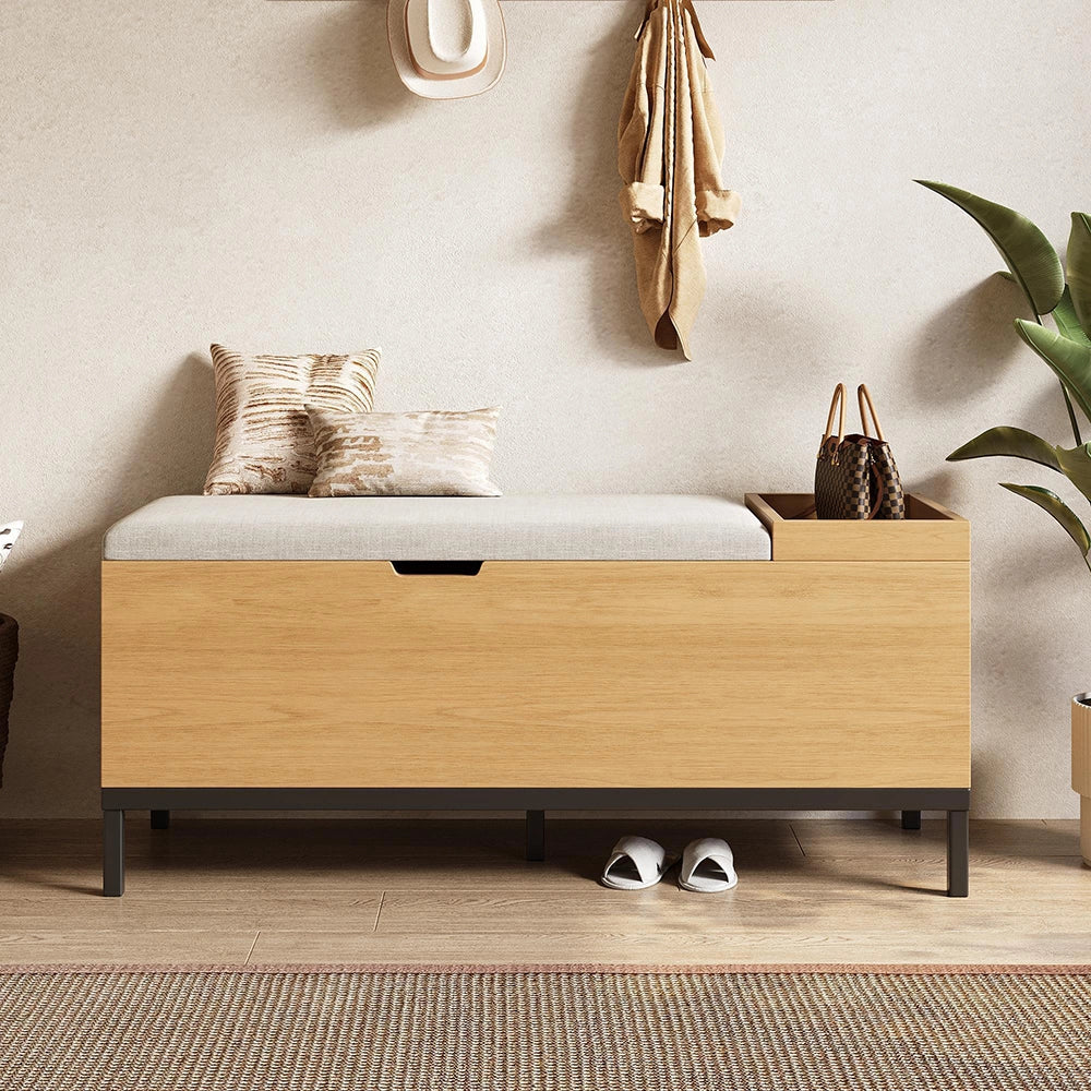 Panca Ingresso 115x49.5x40cm - Xylo - con Seduta e Contenitore, Colore Naturale