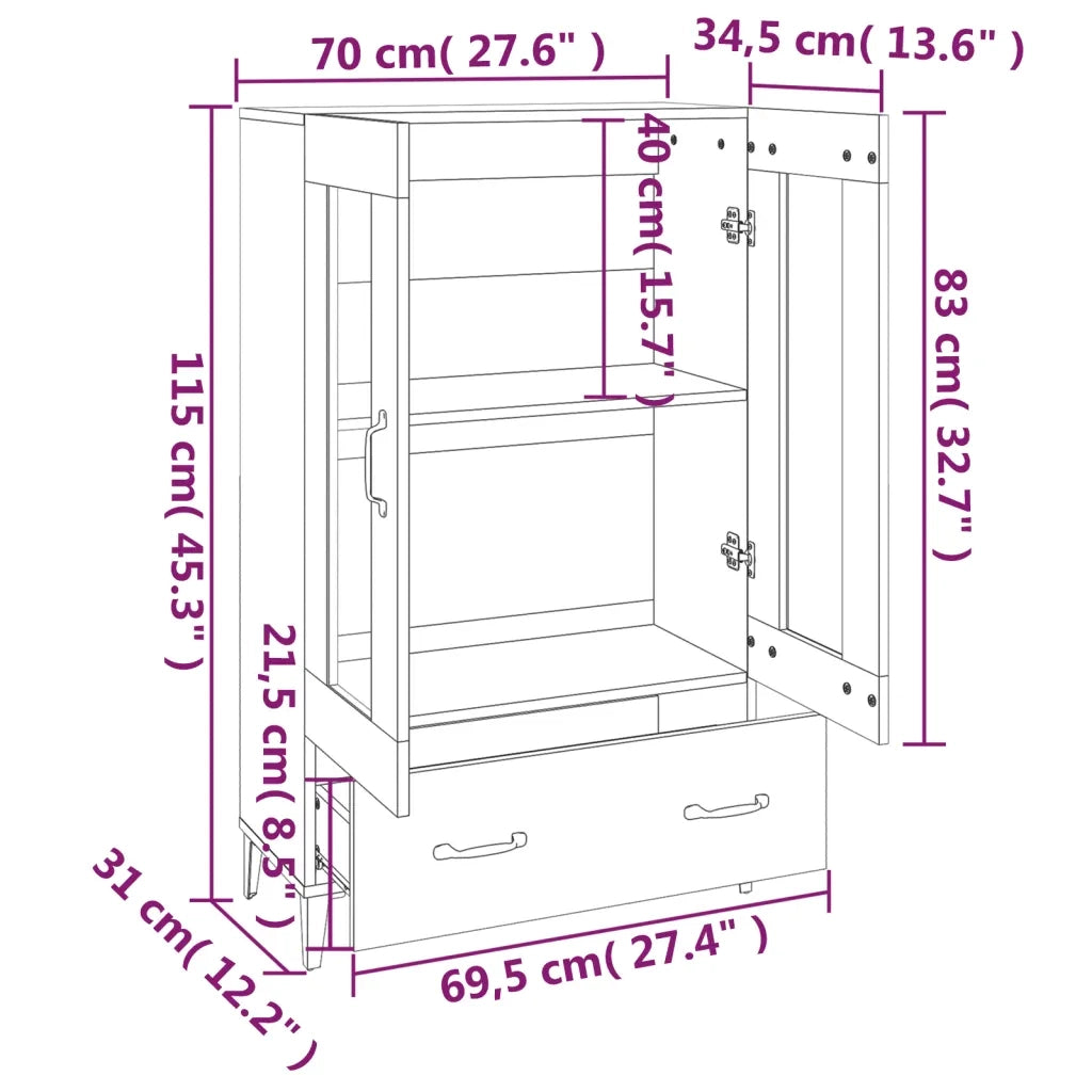 Credenza-Buffet-Armadio da cucina Bianca 70x31x115 cm in Legno Ingegnerizzato 672422