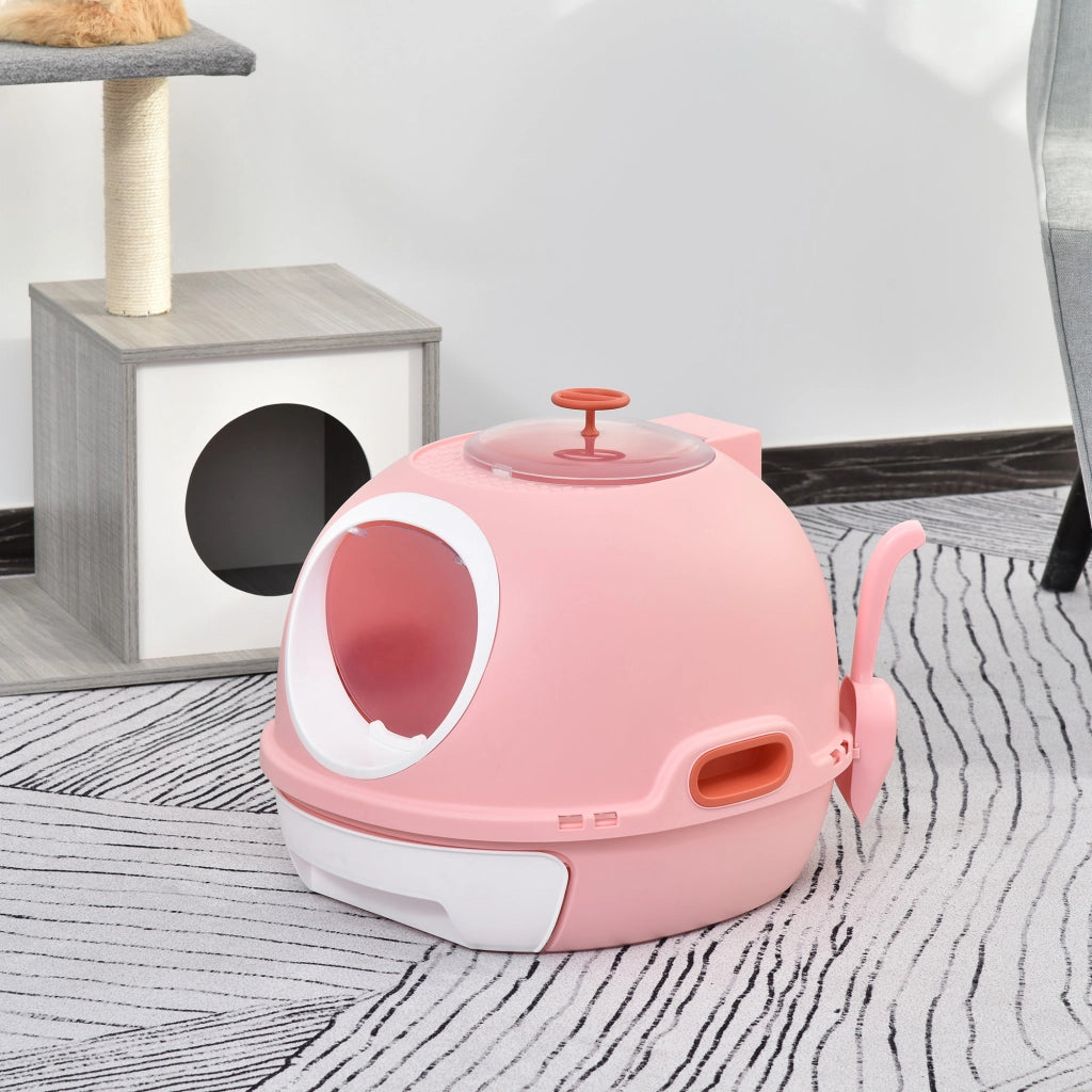 Casetta igienica per gatti con cassetto scorrevole e porta ¨C Minimal ¨C 47x55x44 cm rosa