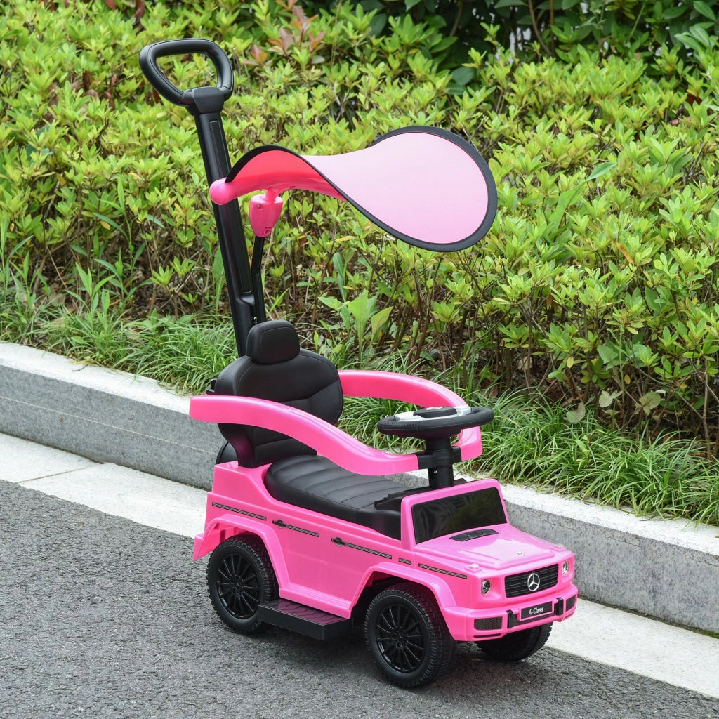 Macchina a Spinta per Bambini 12-36 Mesi con Licenza Mercedes, Tettuccio e Maniglia, 85.5x40.5x95 cm, Rosa