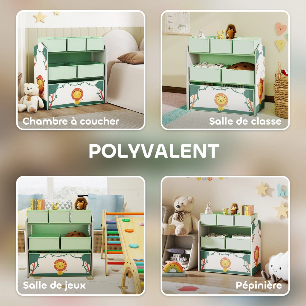 Scaffale per bambini a 3 ripiani con 6 scatole in tessuto ¨C zephmum ¨C verde