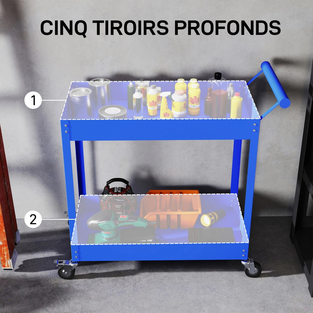 Carrello Porta Attrezzi 2 Ripiani ¨C Xylo ¨C Blu, 84,5x38x84cm