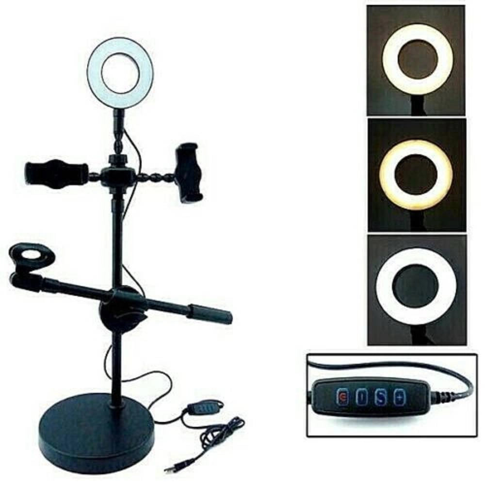 Trade Shop - Anello Luminoso A Led Per Selfie Con Supporto Cellulare Microfono Camera 16cm -