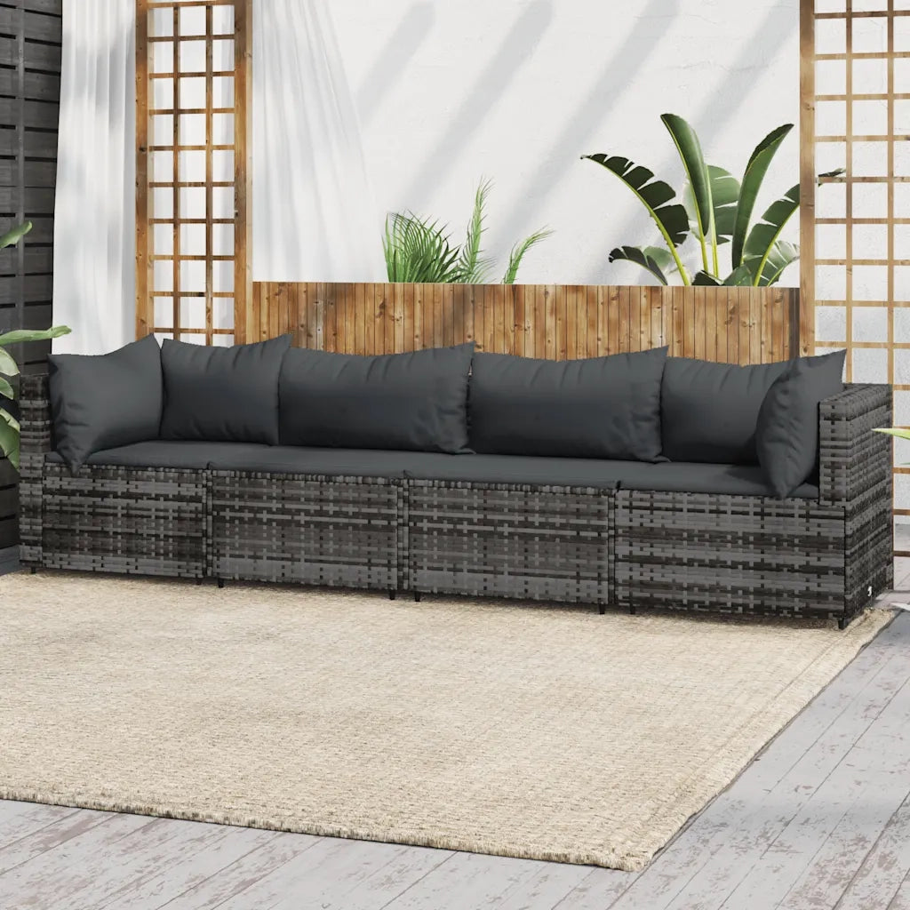 Set Divani da Giardino 4 pz con Cuscini in Polyrattan Grigio 319768