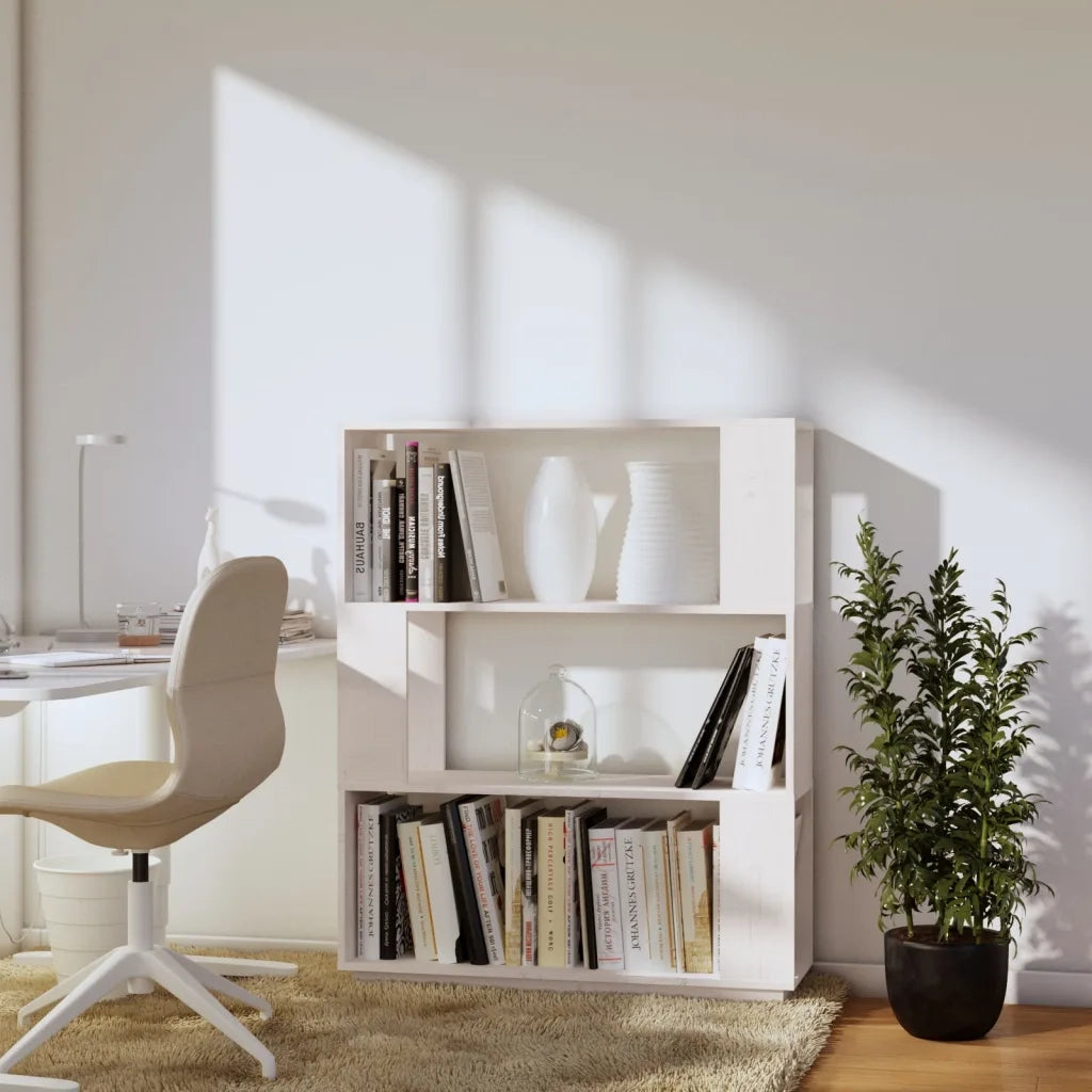 Libreria Divisorio-Scaffale per Libri-Mobile di Stoccaggio Bianco 80x25x101 cm Legno Massello di Pino