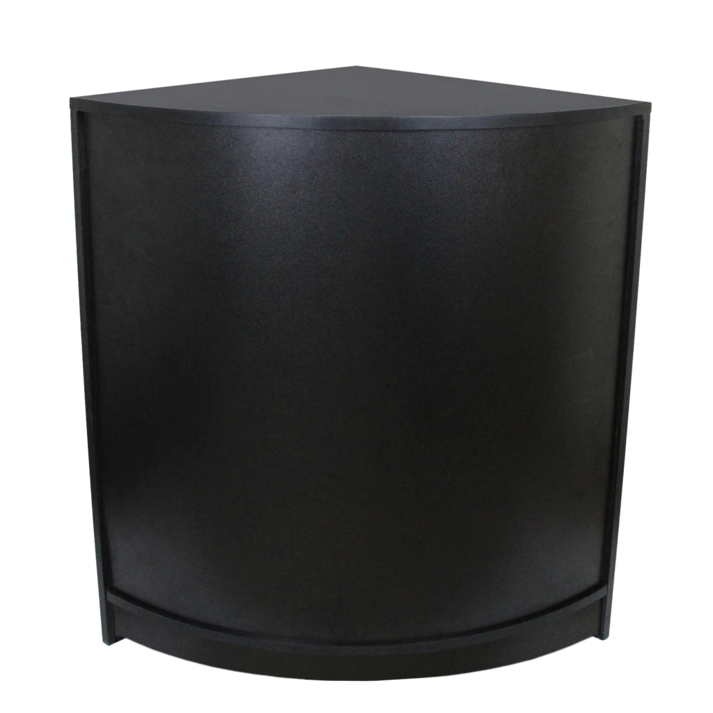 Bancone angolare curvo CM60 in MDF nero con ripiani interni per negozio