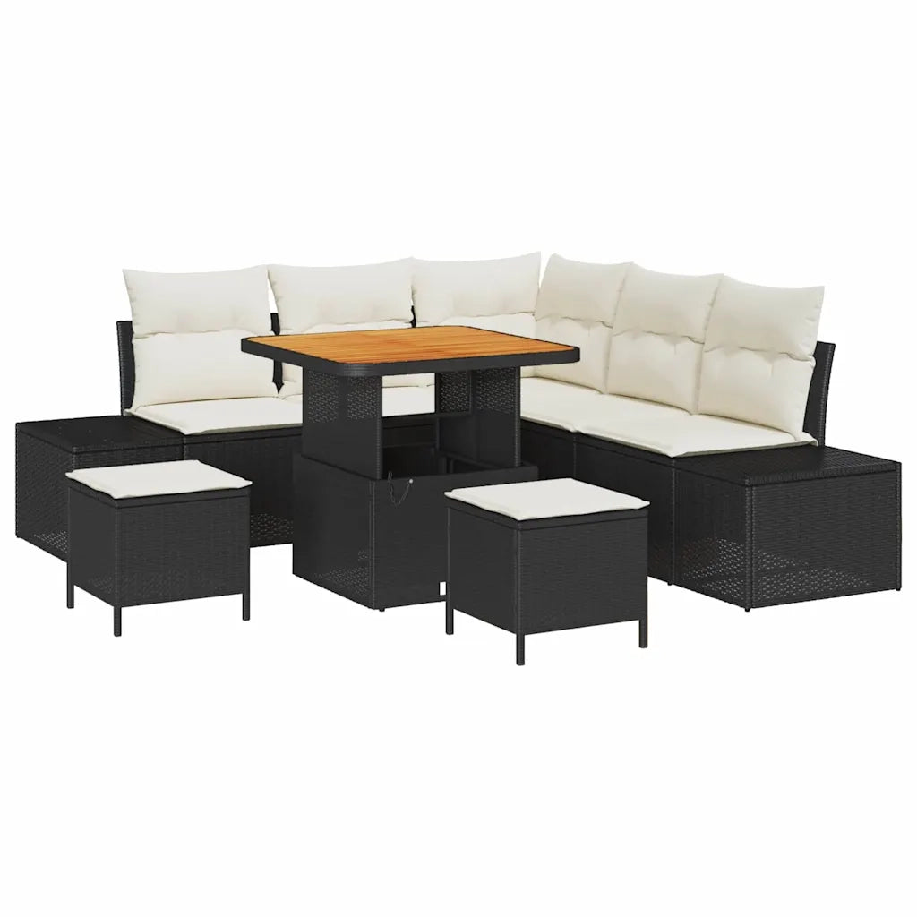 Set Divano da Giardino con cuscino 8 pcs Nero Poly Rattan