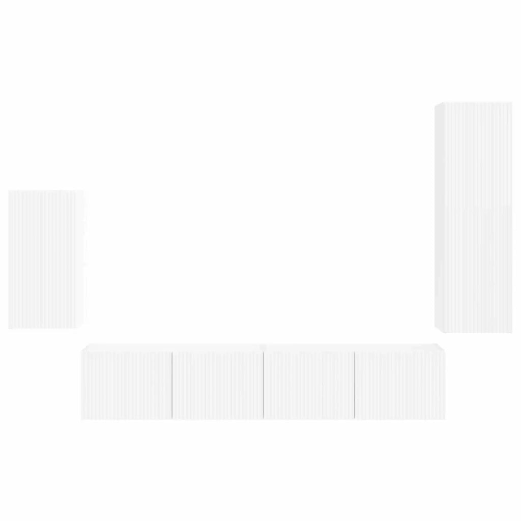 Set mobile TV Montaggio a parete 4 pcs Bianco Legno multistrato 3409006
