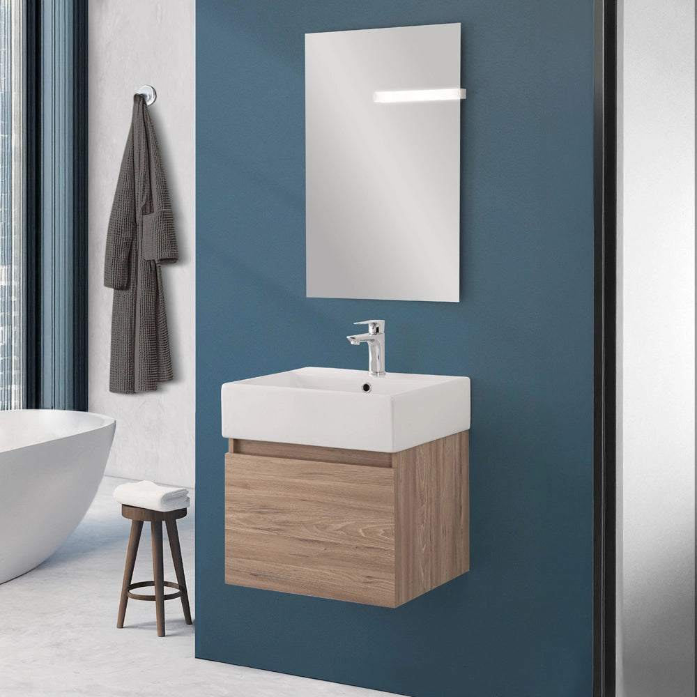 Mobiletto bagno sospeso 50 cm salvaspazio rovere 1 anta Kira