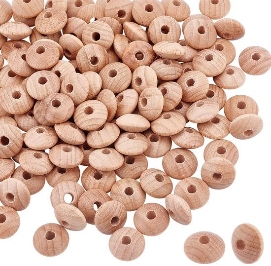 Abaco in legno con perle - Spacer perle per creare catenelle - 15mm dimensione - Perle naturali - Decorazione per albero di Natale e corone - Adatto per artigianato e decorazioni festive