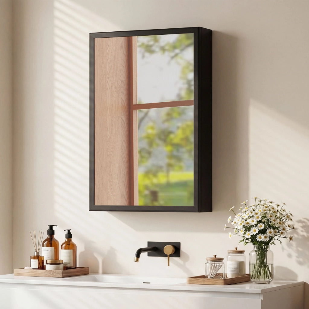Armadietto specchio bagno ¨C Xylo ¨C nero acciaio 40x12x60cm con 1 porta 2 ripiani
