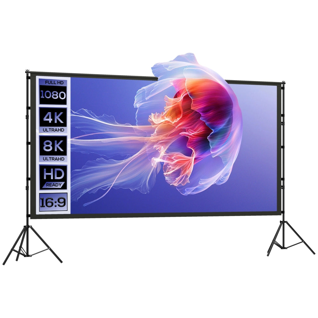 Schermo proiezione portatile 120 pollici 16:9 HD 4K/8K ¨C zephmum ¨C 309x62x217cm bianco e nero
