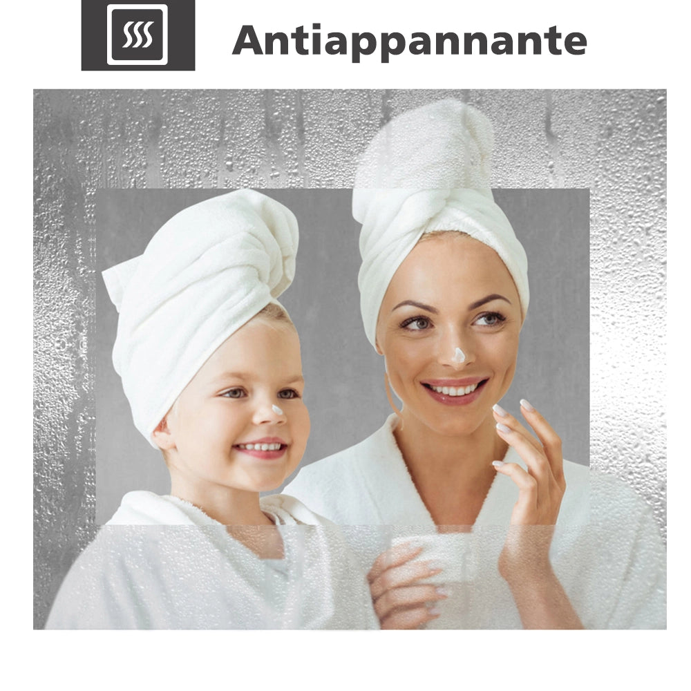 AICA Specchio da bagno a LED, Rettangolare 100 x 60 cm, Anti nebbia, Regolabile 3 LED di colore, Funzione Memoria