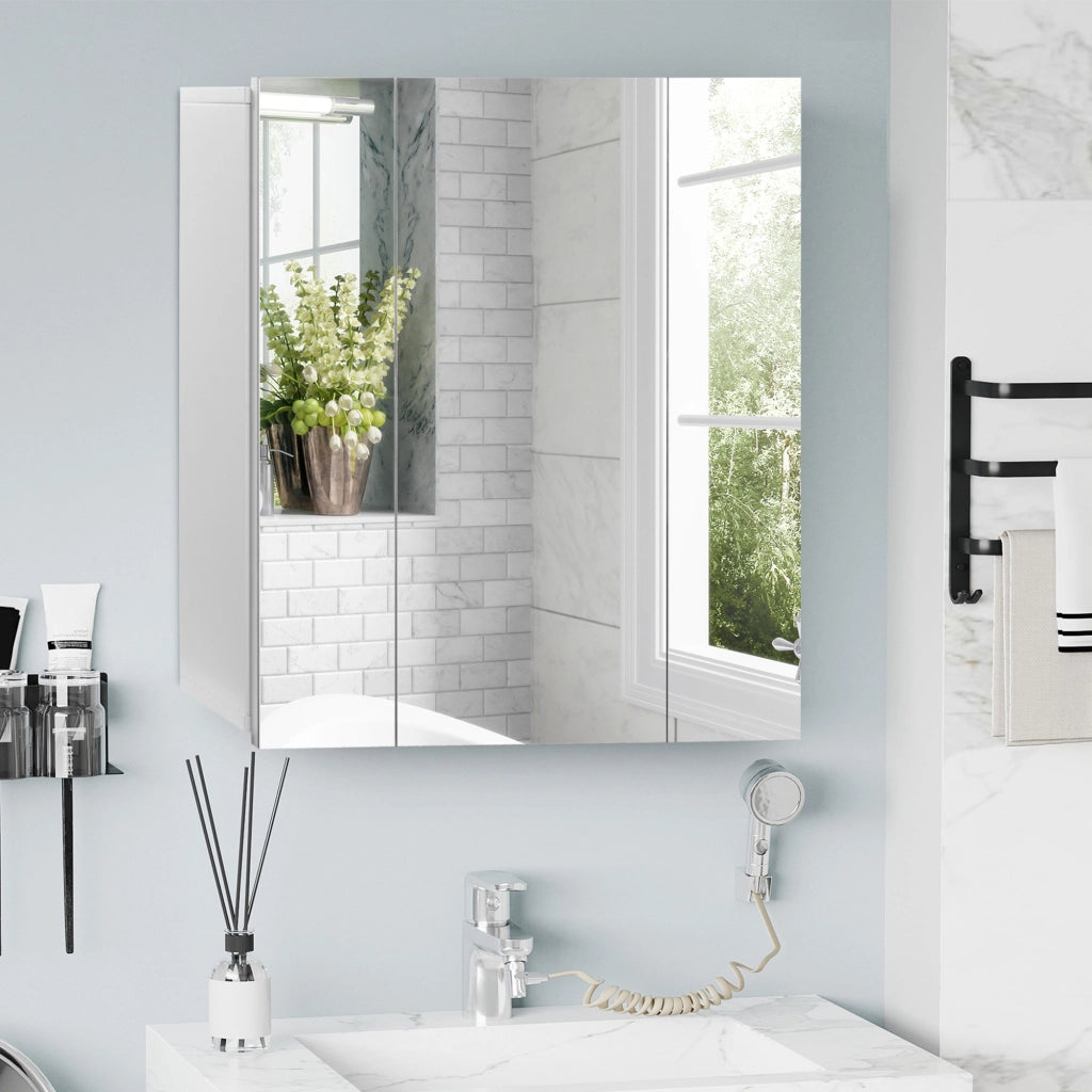 Mobiletto Bagno con Specchio e Ante ¨C zephmum ¨C Bianco 70x15x60cm