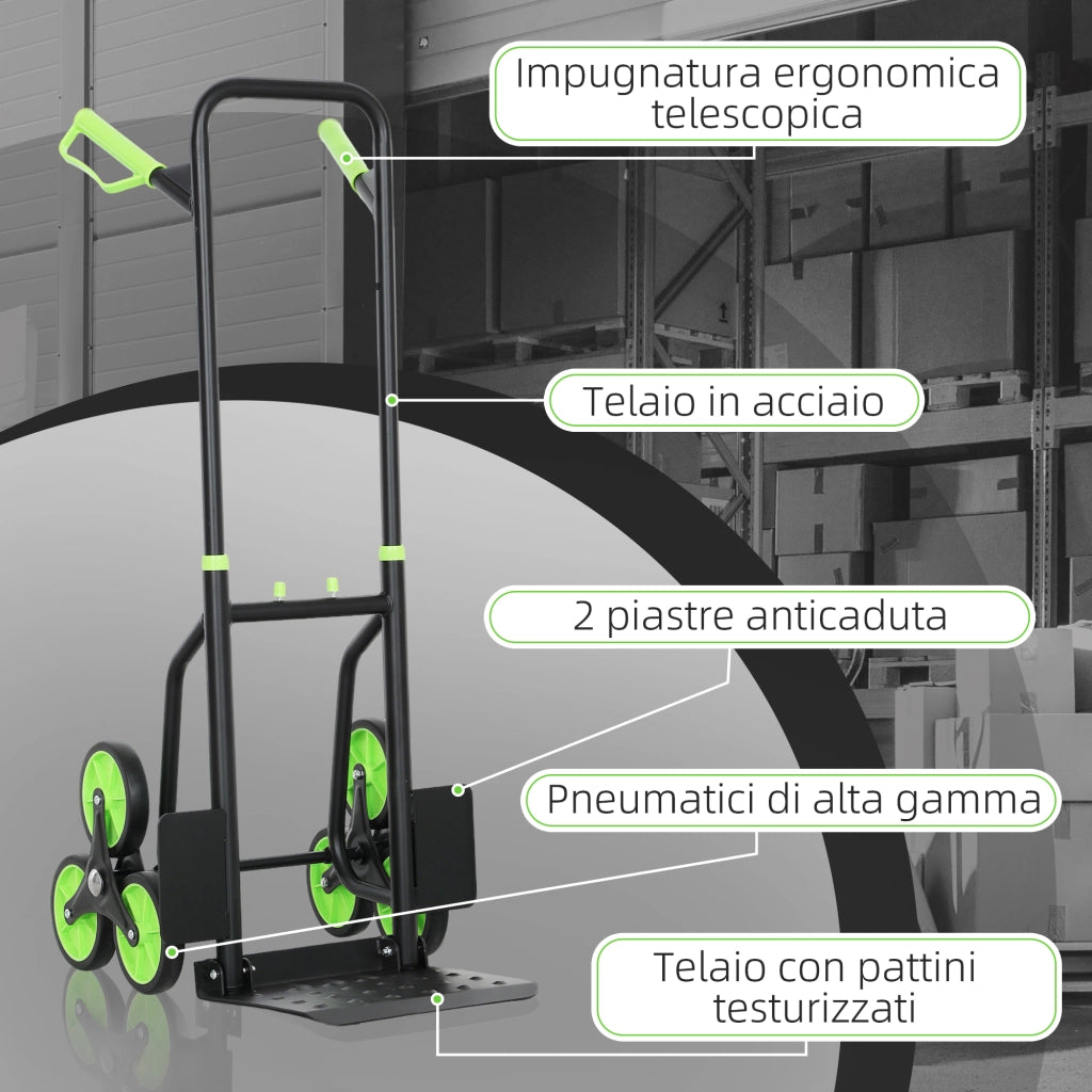 Carrello Portapacchi Pieghevole 6 Ruote ¨C Zephmum ¨C Verde 120kg Acciaio